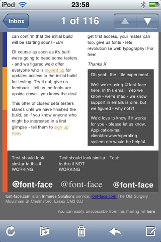 Image showing @font-face working in mobile mail app on iphone
