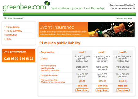 Greenbee Event Insurance Homepage
