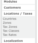The osCommerce location / taxes menu